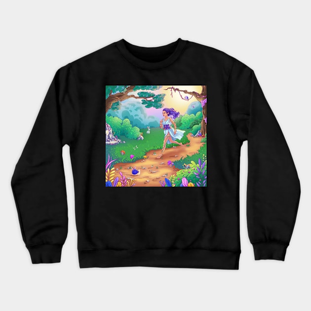 Fairy forest, goddess of nature running. Unique illustration Crewneck Sweatshirt by Elishas art original 